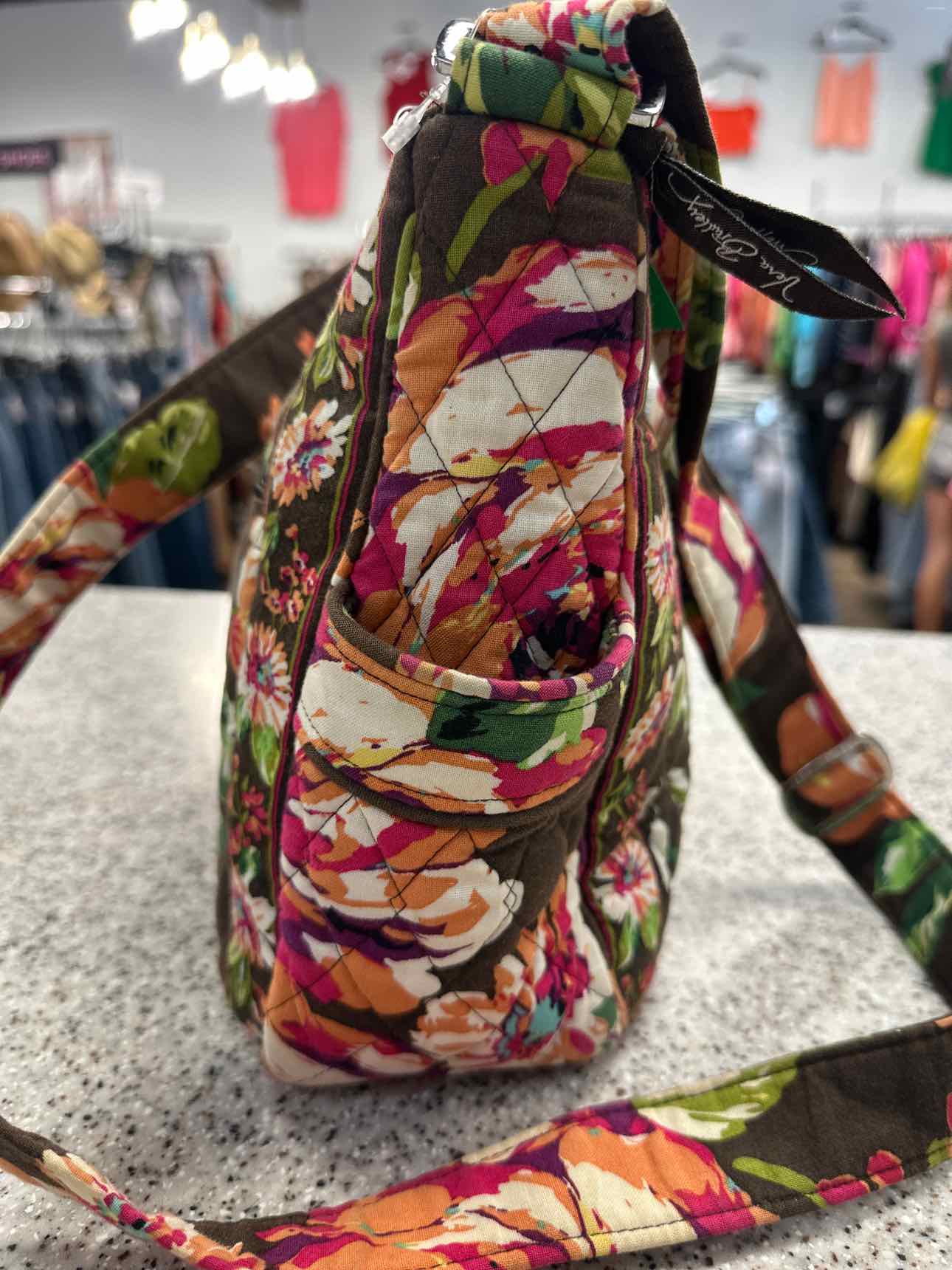 Vera Bradley English Rose On the Go Quilted Brown Floral Crossbody Handbags