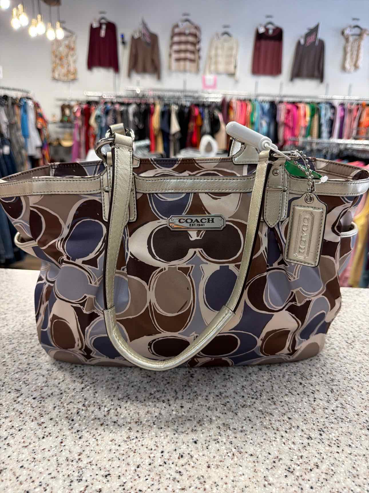 Coach Signature Gallery Scarf Print Satin Tote Shoulder Bag Handbags