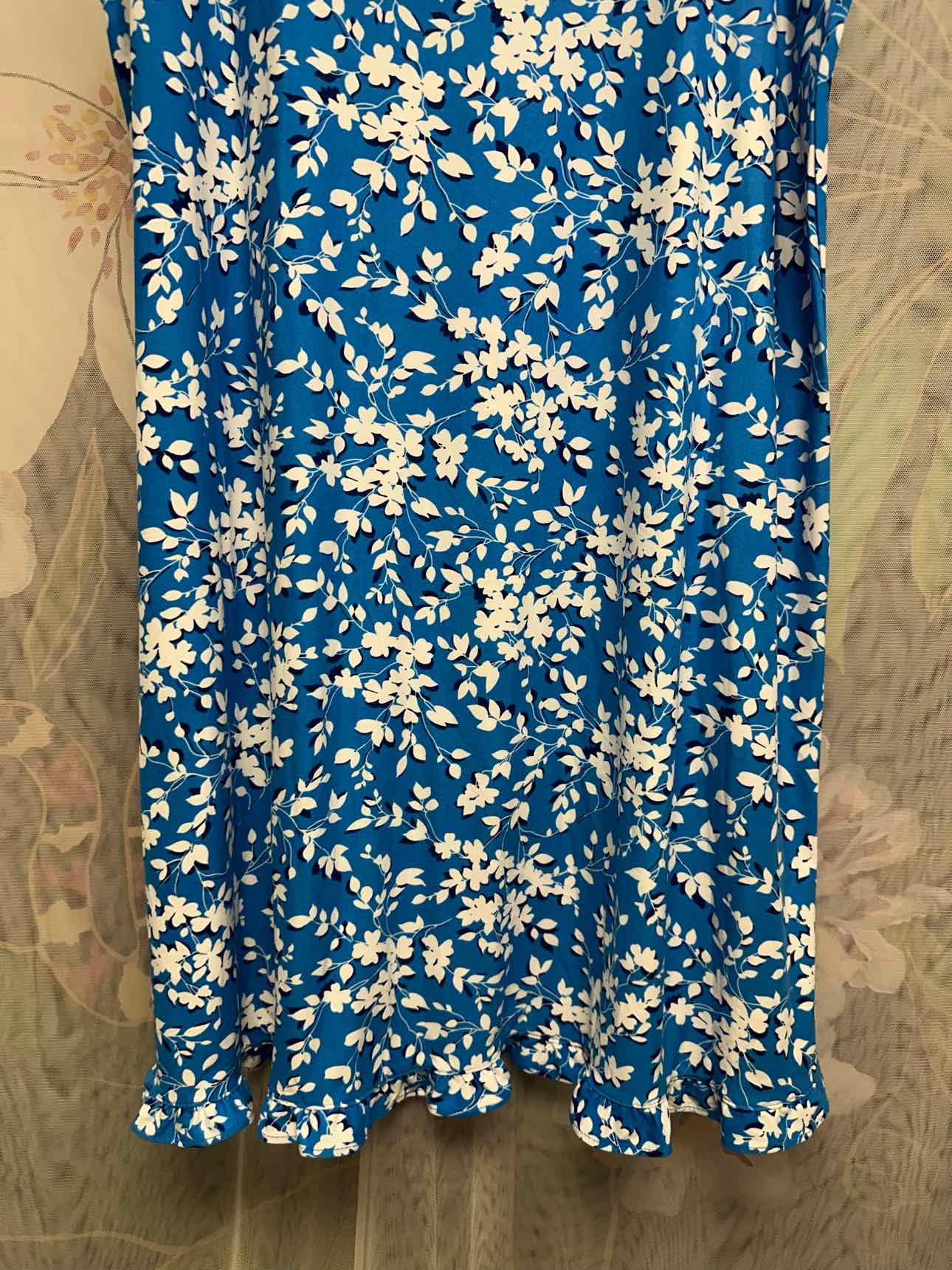 Draper James NEW NWT Floral Stretch Sleeveless Ruffle Hem L/XL Blue/White Dress