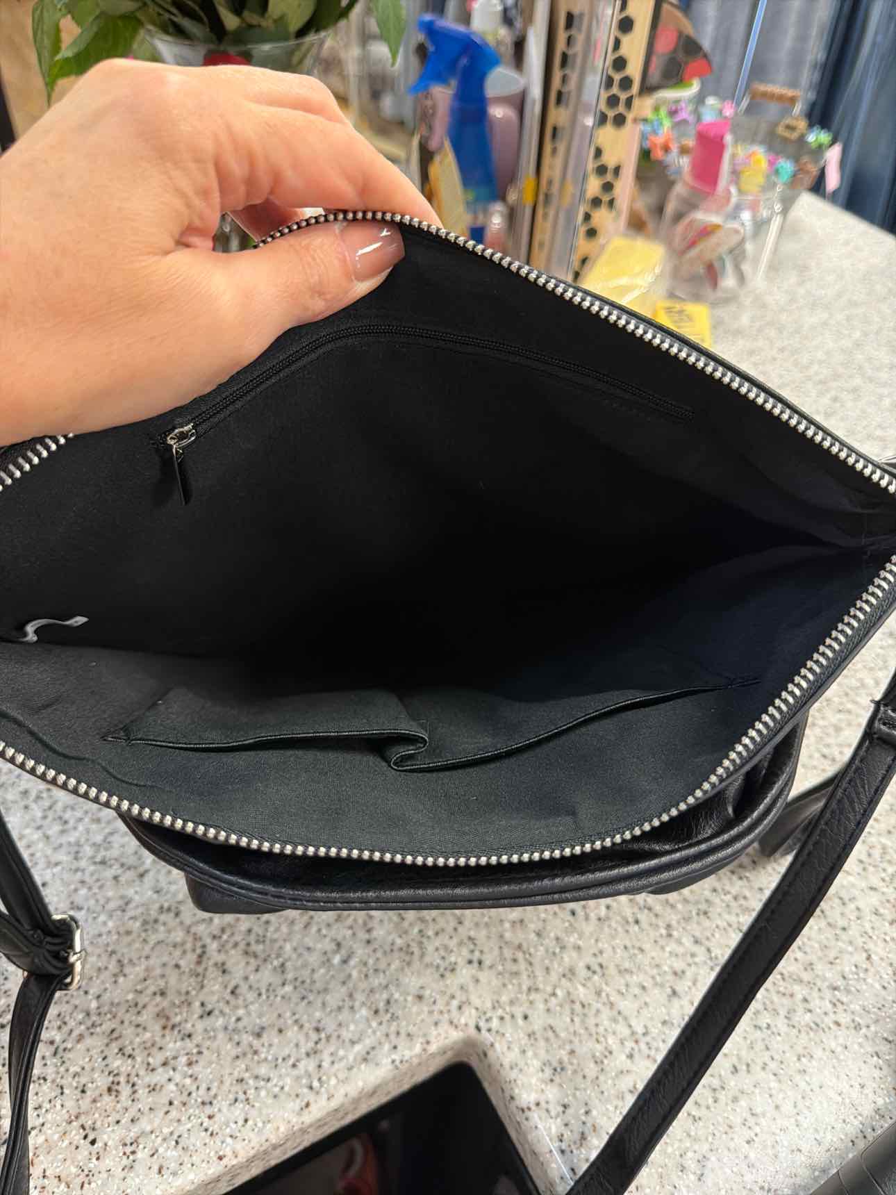 Moto Biker Jacket Crossbody Wristlet Strap Faux Leather Black Clutch