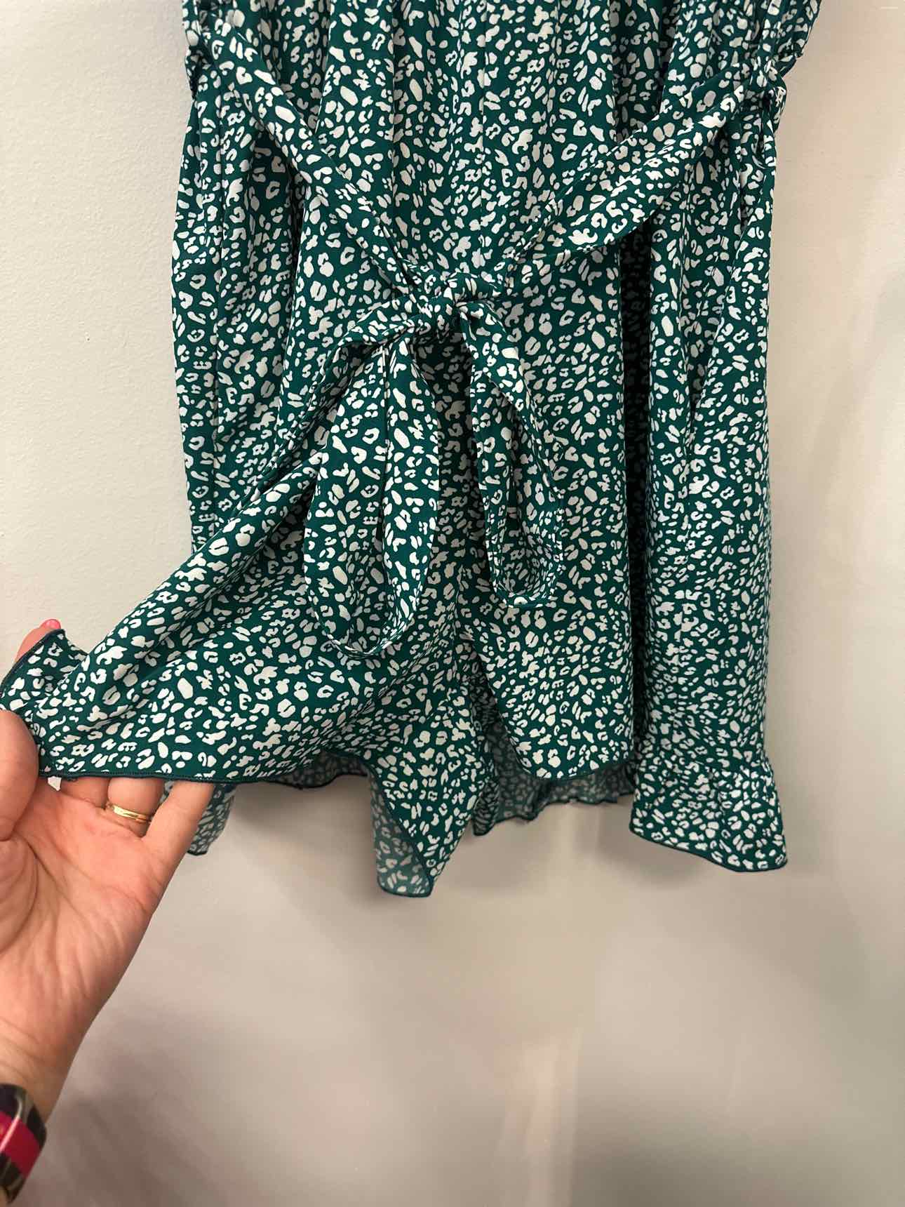 Large Dark Teal and White Floral Ruffle Animal Print Romper