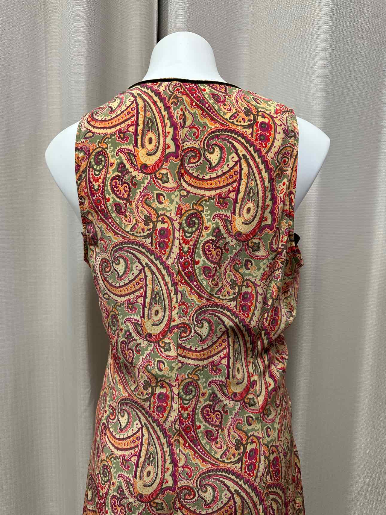 Karen Millen 100% Silk Paisley Print Surplice Layered Shift 10 Tan/Pink Dress