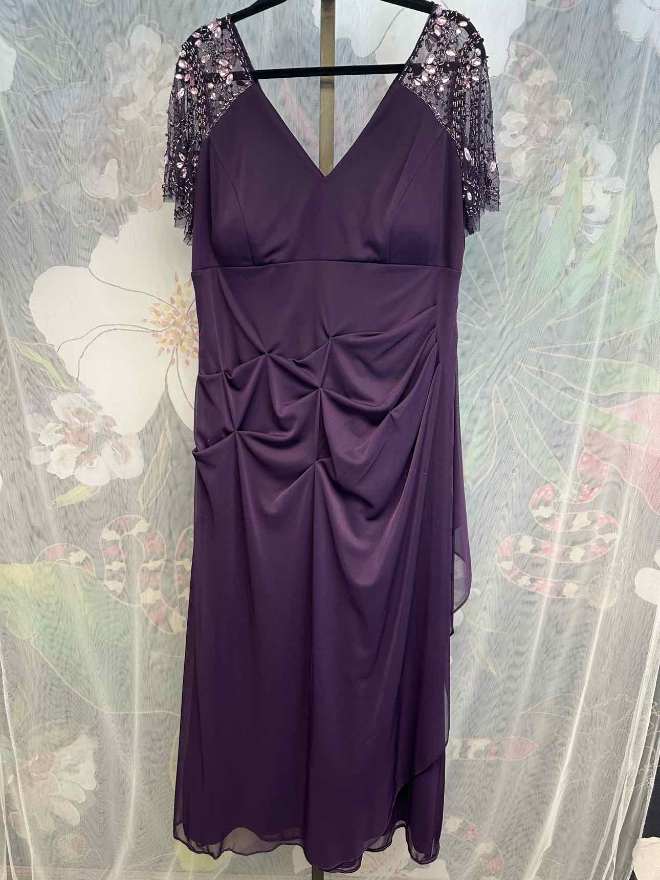 NWT Xscape Size 18 purple Formal Dress rhinestone sheer short sleeves