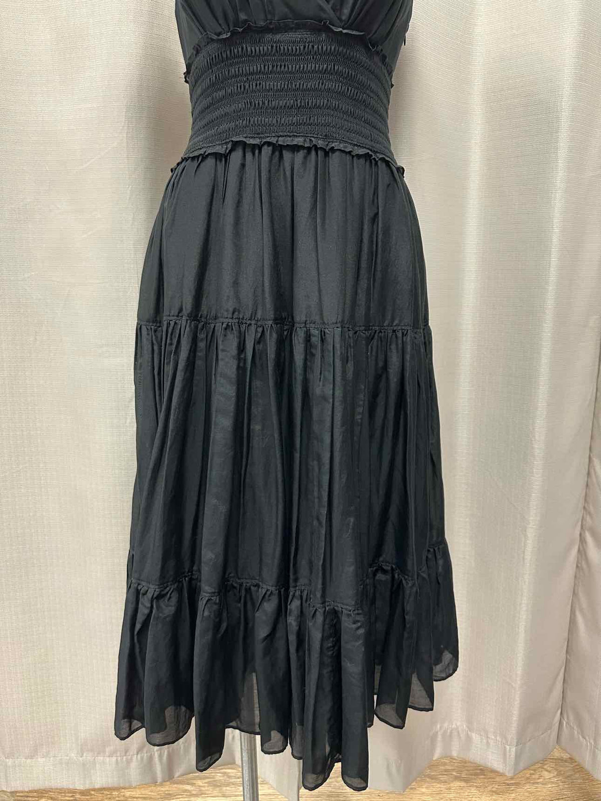 cinq a sept Silk/Linen Blend Tiered Smock Lightweight Sweetheart 0 Black Dress