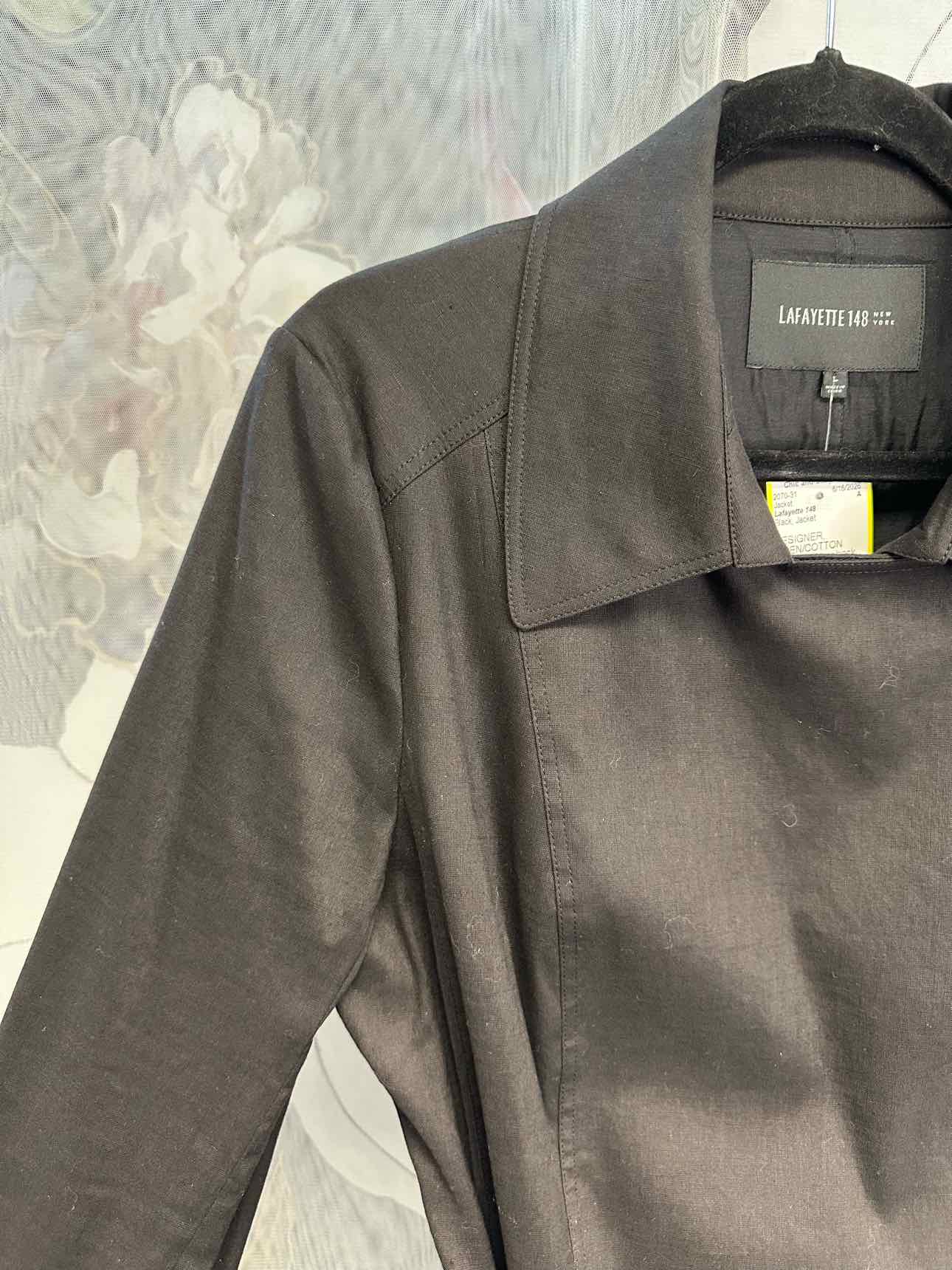 Lafayette 148 Linen Cotton Blend Peacoat Belted Size Large Black Jacket