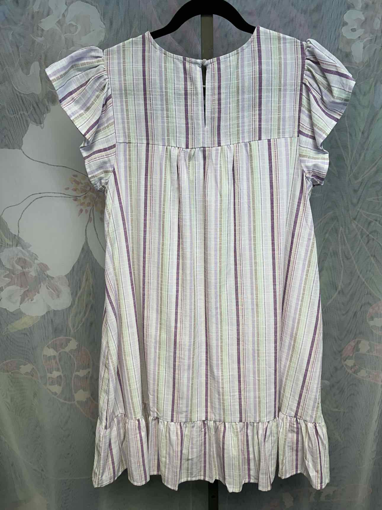 August Sky Large White/Lavender NEW NWT smock, striped, floral embroidered