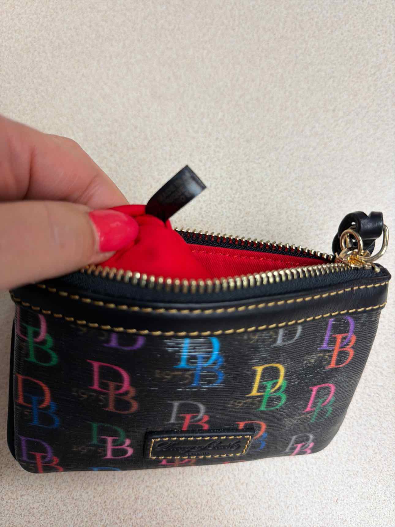 Dooney and Bourke Retro 1975 Multicolor DB Mini Wristlet Coin Black Wallet