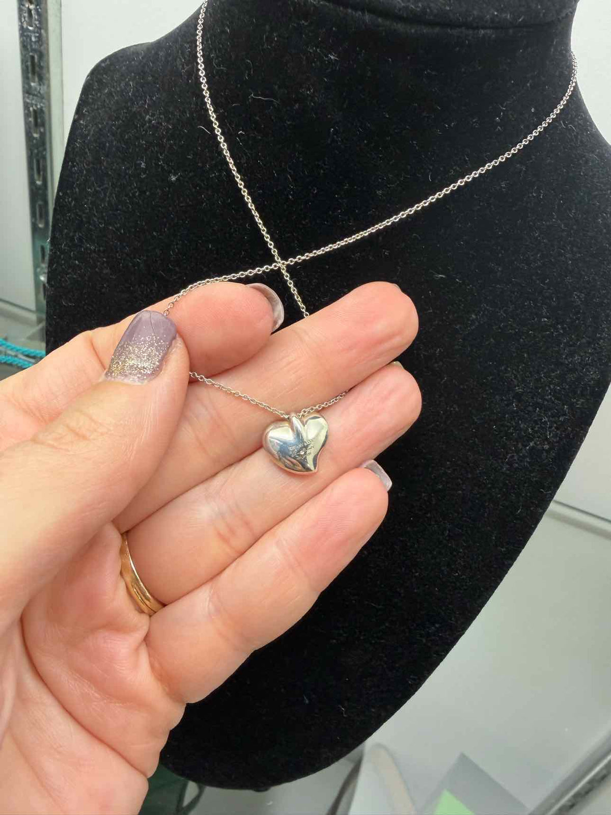 Tiffany & Co. 16" Elsa Peretti Full Heart Pendant Sterling Silver Necklace