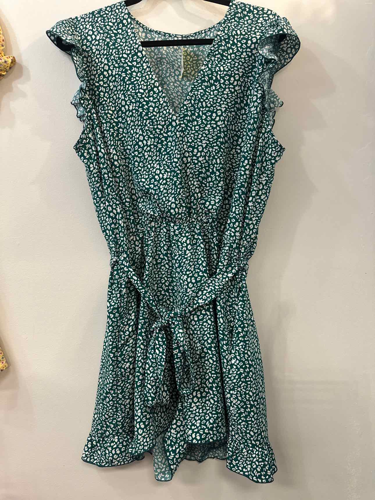 Large Dark Teal and White Floral Ruffle Animal Print Romper