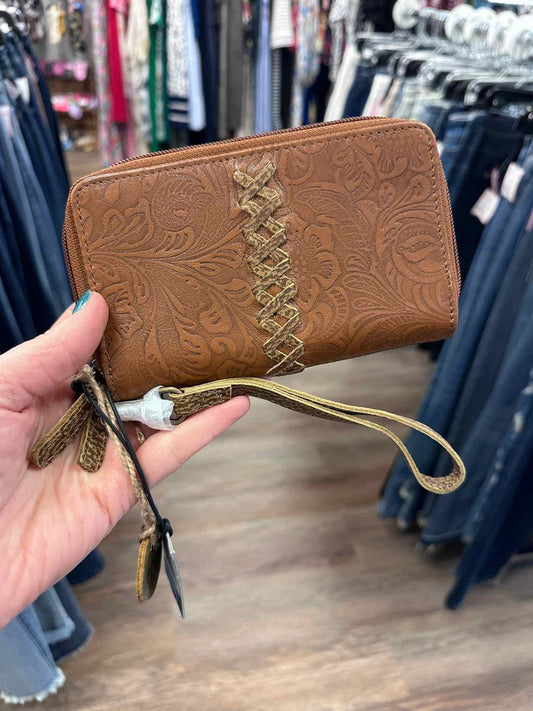 Myra Size RFID Double Zipper Brown Wristlet Wallet