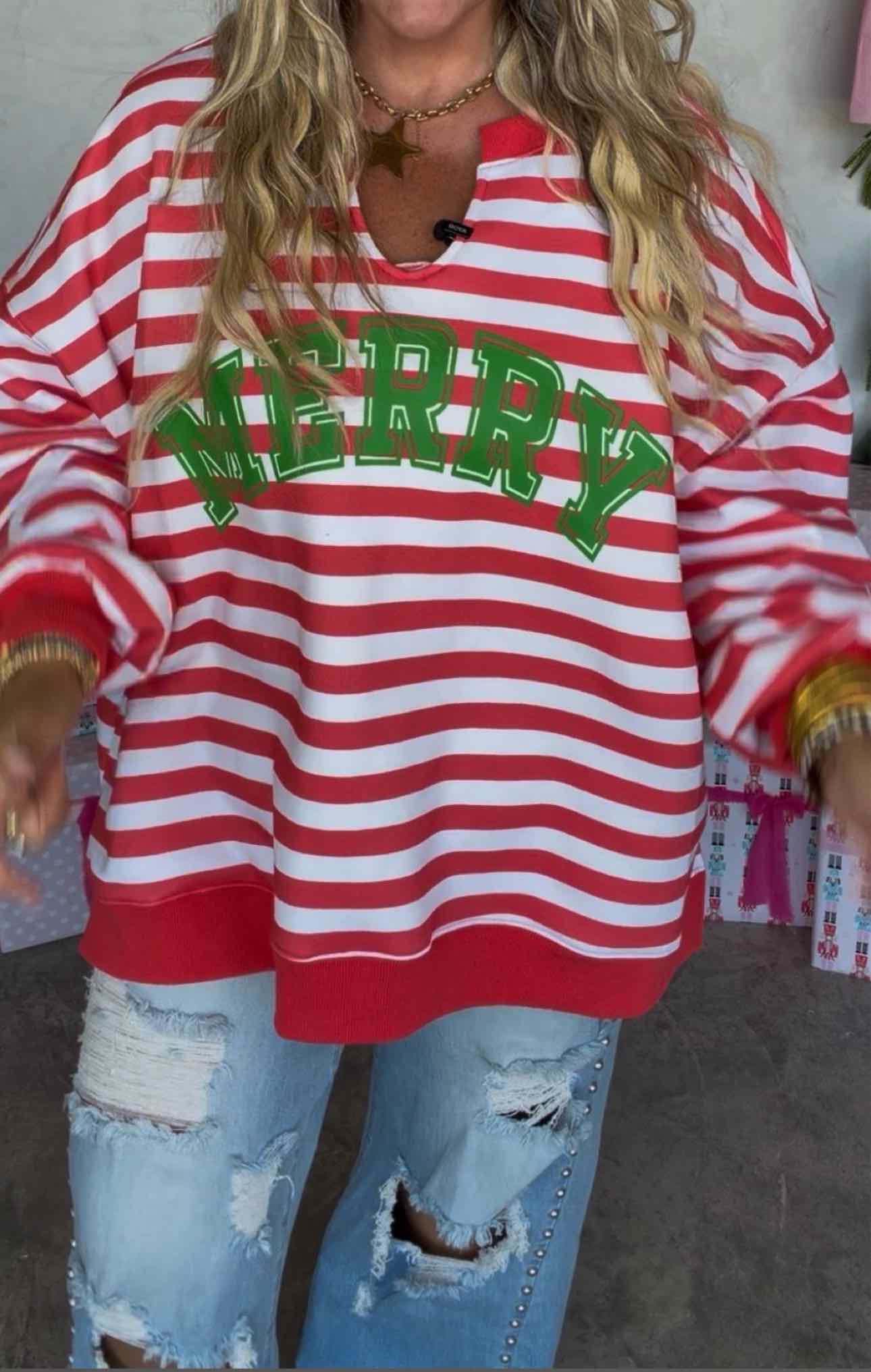 PREORDER! Striped Christmas Holiday Oversized Sweat Shirt Top