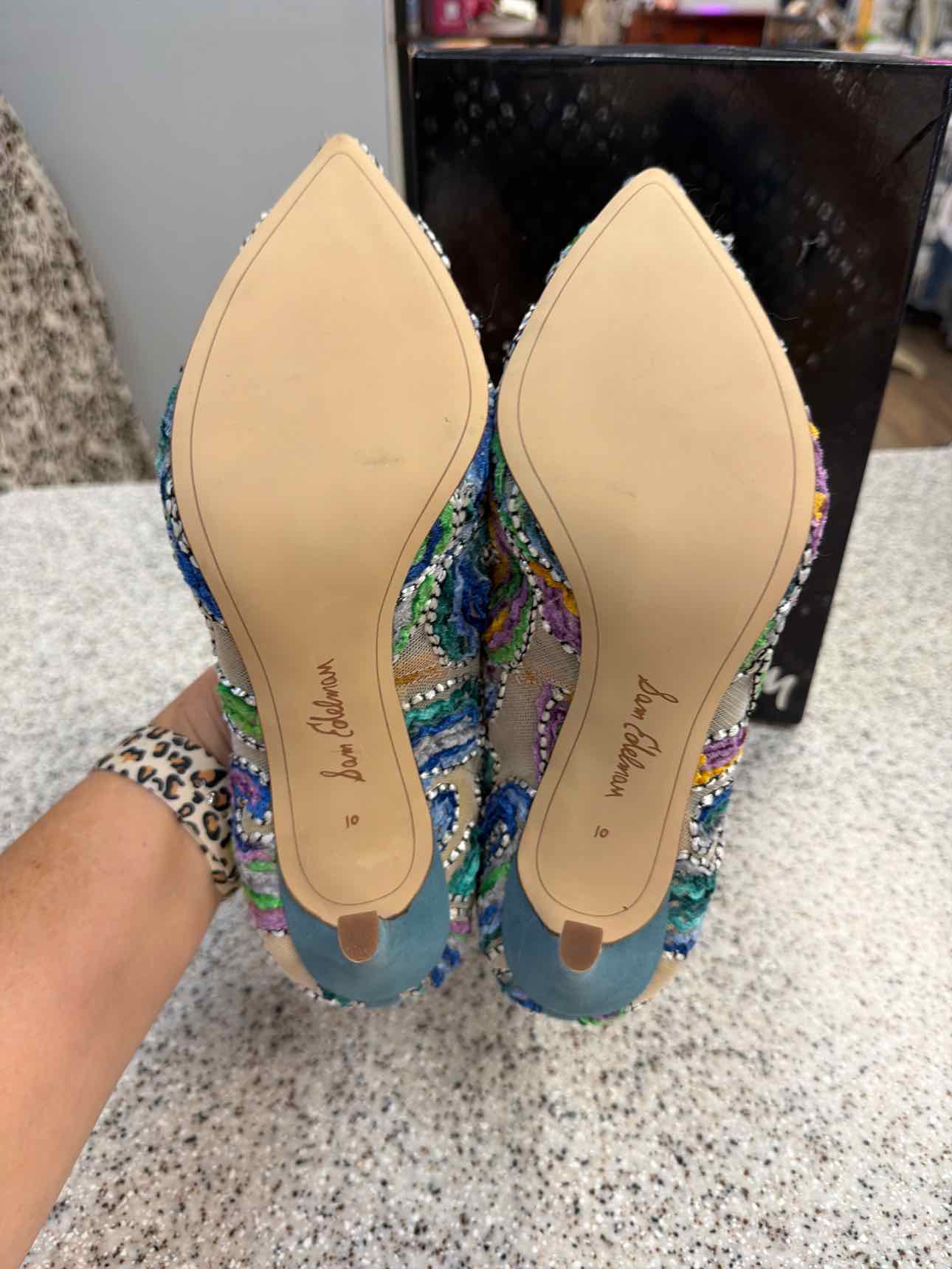 Sam Edelman NEW Hazel Pointed Toe Stiletto Pumps Embroiderd size 10 Blue Teal