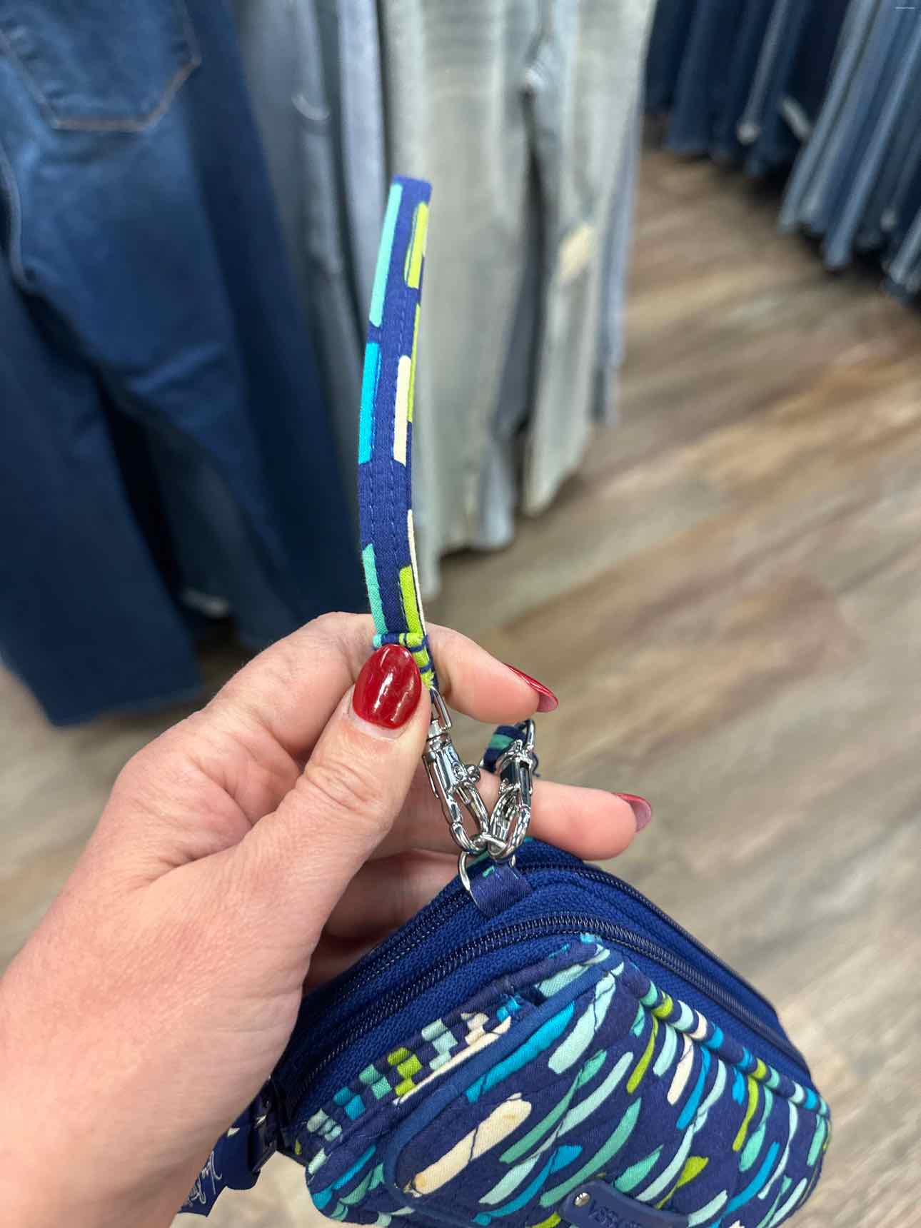 Vera Bradley Small Blue and Green Stripe Double Zipper ID Wallet Handbags