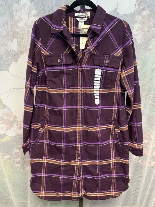 Duluth Trading NEW NWT Small purple Flannel Long Sleeve Dress w/ Pockets