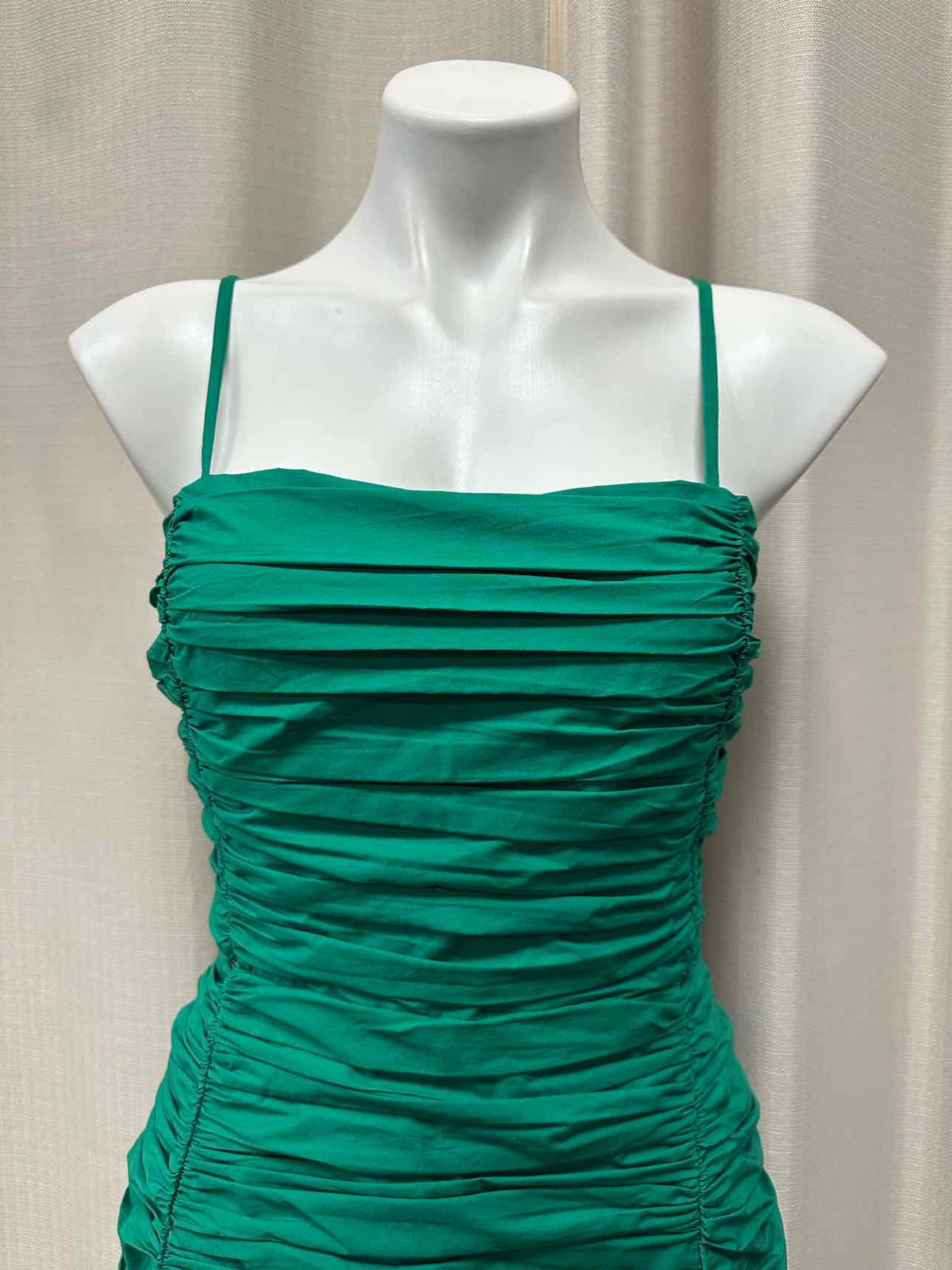 LOFT NEW NWT Poplin Midi Ruched Cut-Out Waist Open Back Tie Size 10 Green Dress