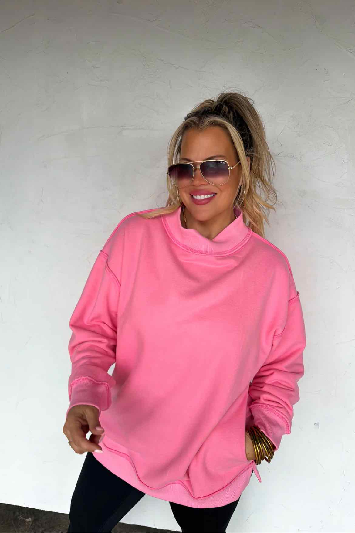 Spring Mock Neck Pocket Pullover