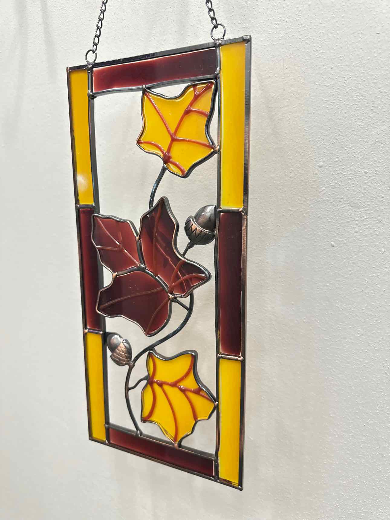 Fall Leaves Stained Faux Glass Window Hanging Home Decor