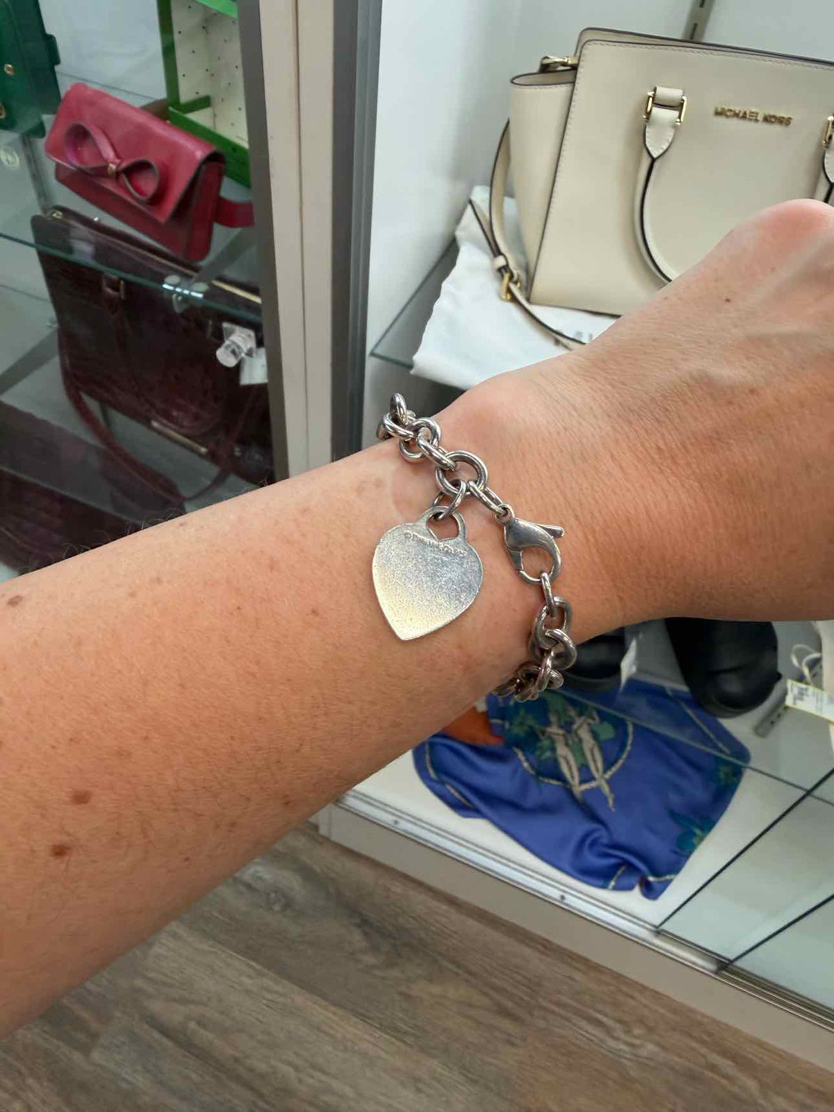 Tiffany & Co. Size 7" Heart Tag Chain Link Sterling Silver Bracelet