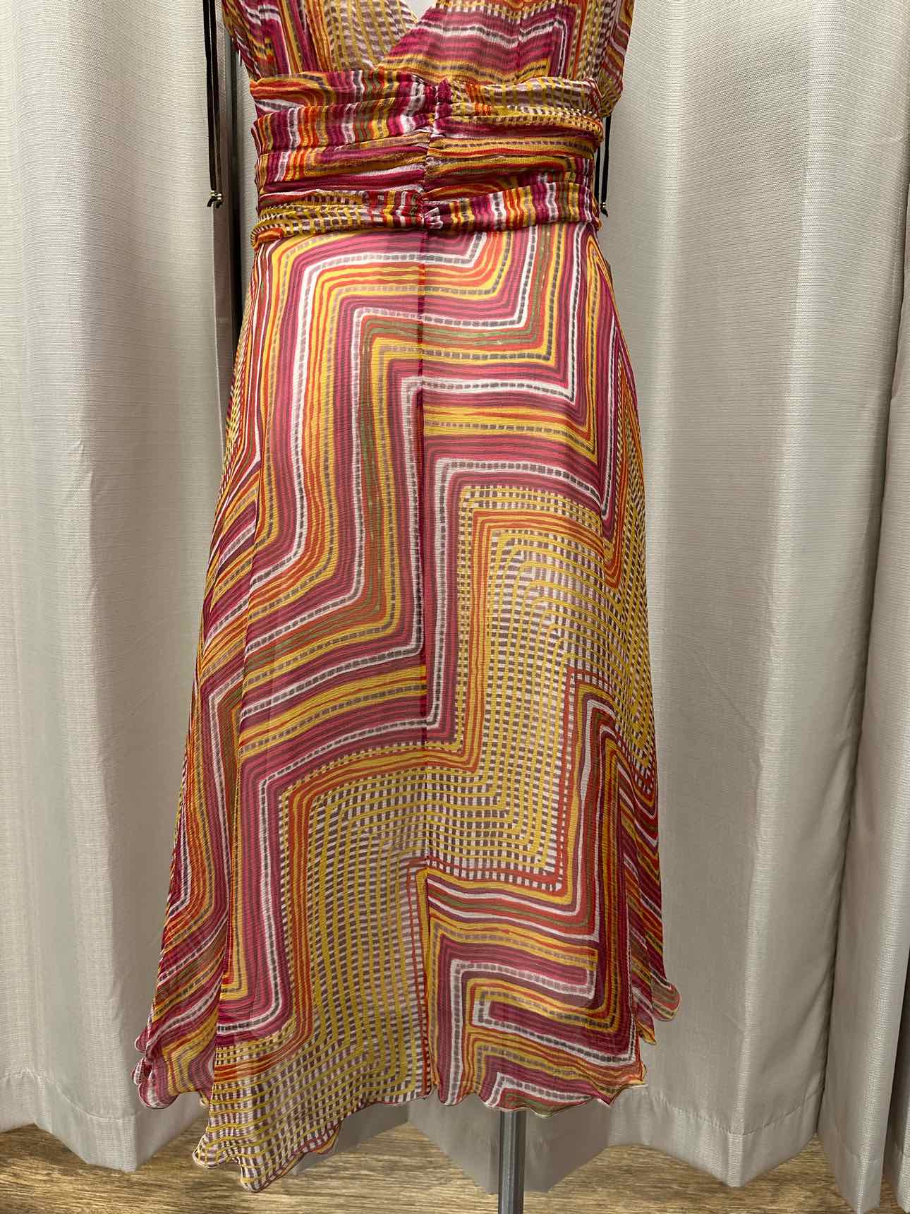 Karen Millen 100% Silk Plunge Surplice Sleeveless Shift 10 Orange/Pink Dress