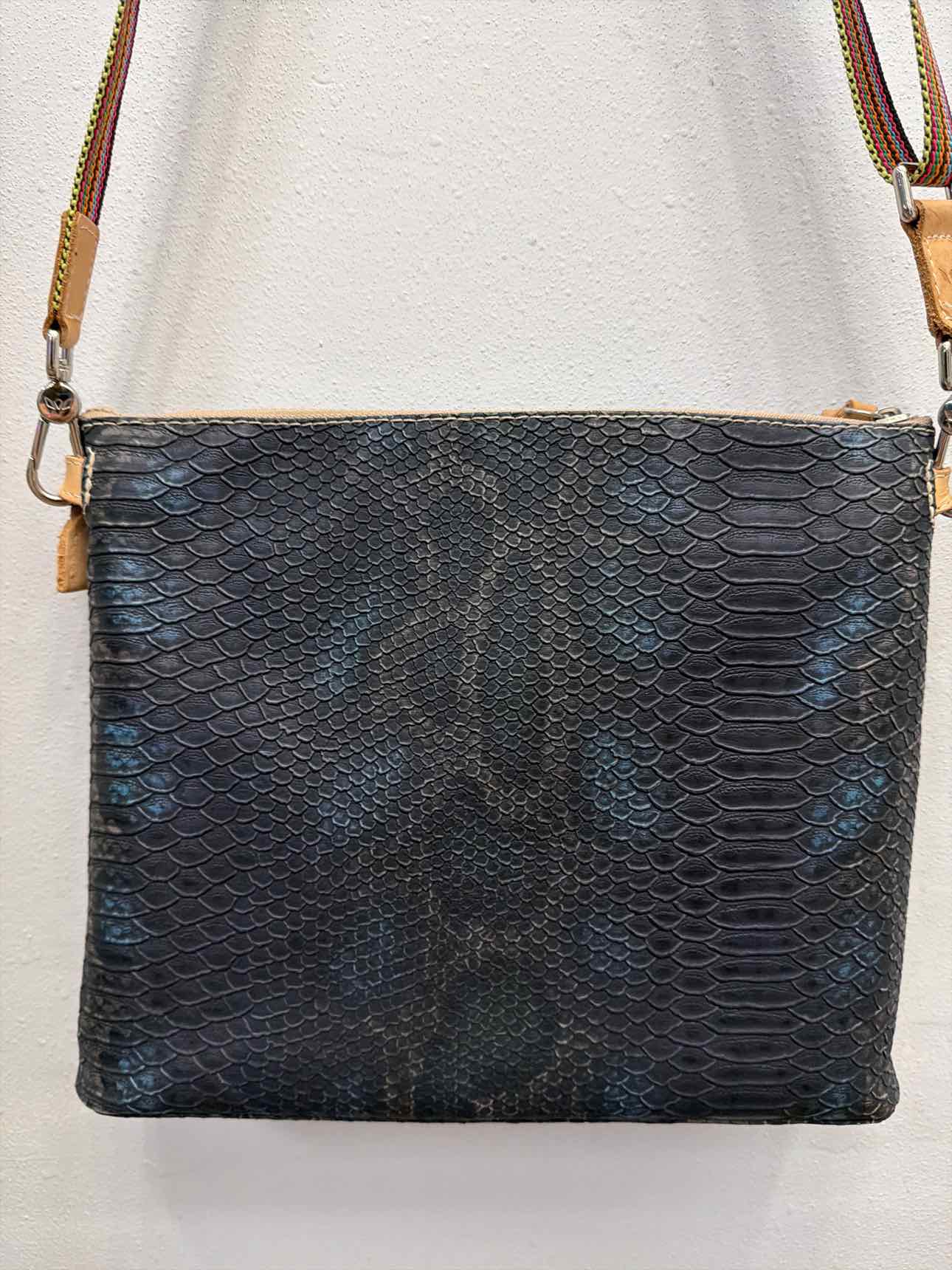 Consuela Rattler Downtown Crossbody Snakeskin Ebossed Leather Black Handbags