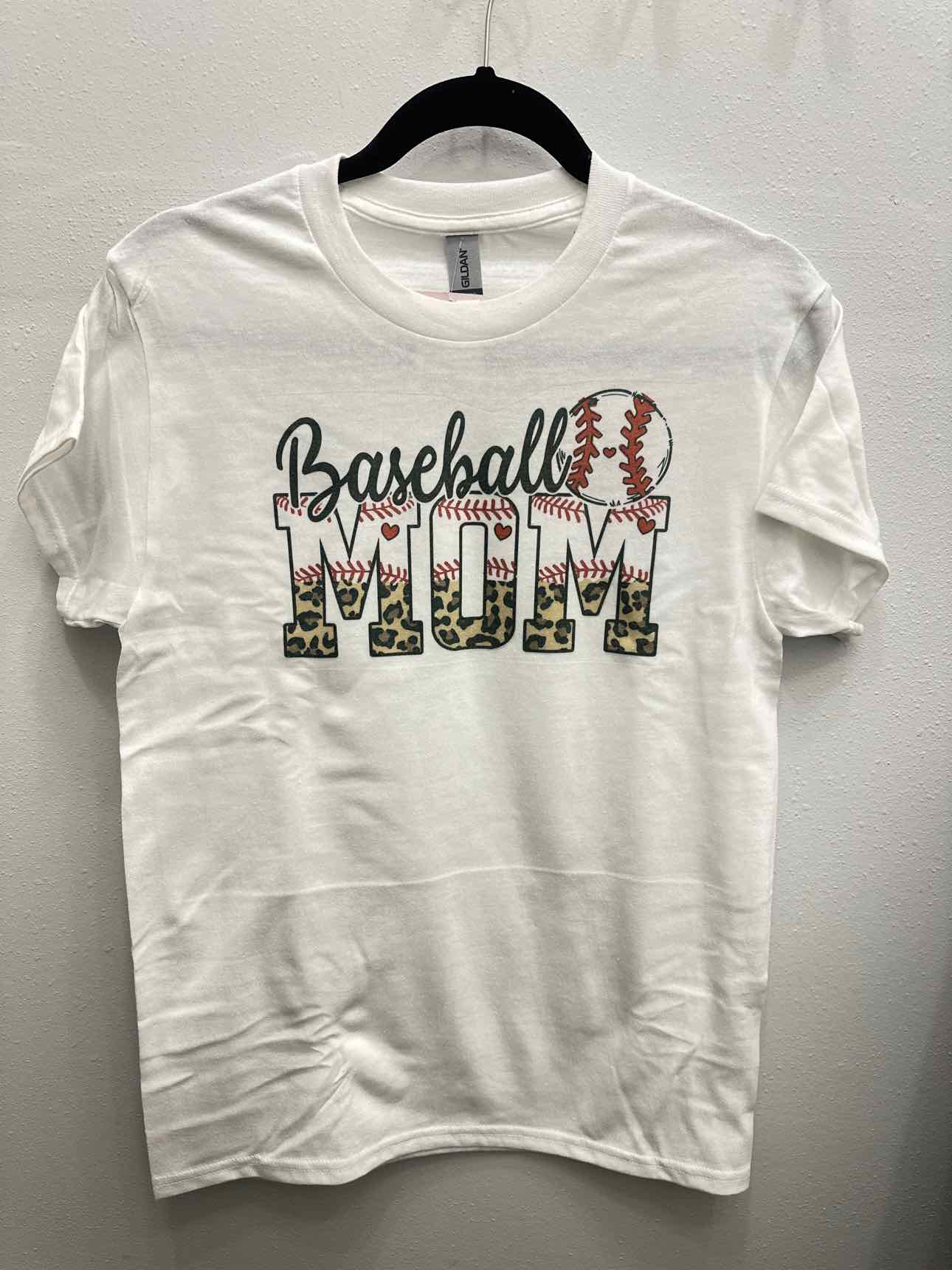Baseball Mom Leopard Team Tee Tshirt White Top