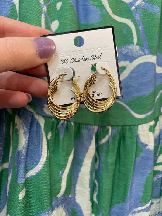 Layered Gold Hoop Stainless Steel 1" Gold-Tone Earrings