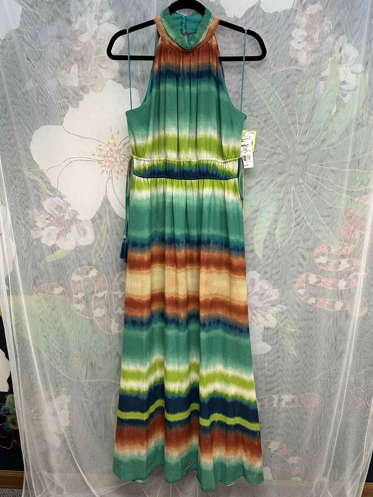 Taylor NEW NWT Striped Ombre Halter Maxi Size 8 Blue/Green Dress