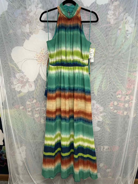 Taylor NEW NWT Striped Ombre Halter Maxi Size 8 Blue/Green Dress