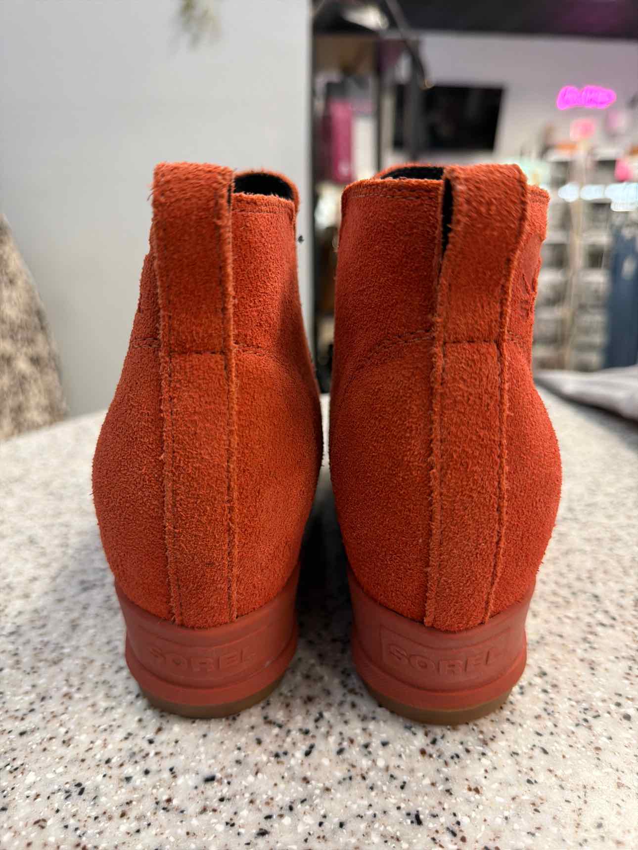 Sorel 7.5 Women's Evie Pull On Waterproof Suede Leather Wedge Warp Red Boots