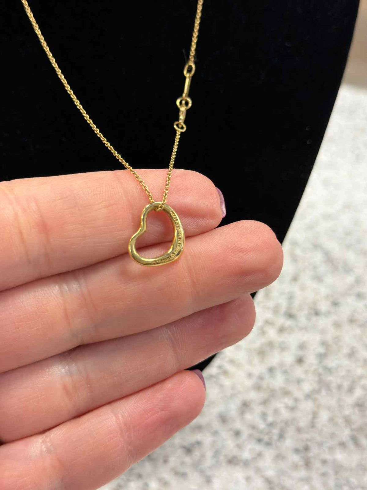 Tiffany & Co. 16" Elsa Perett 11mm Open Heart Pendant 18k Yellow Gold Necklace