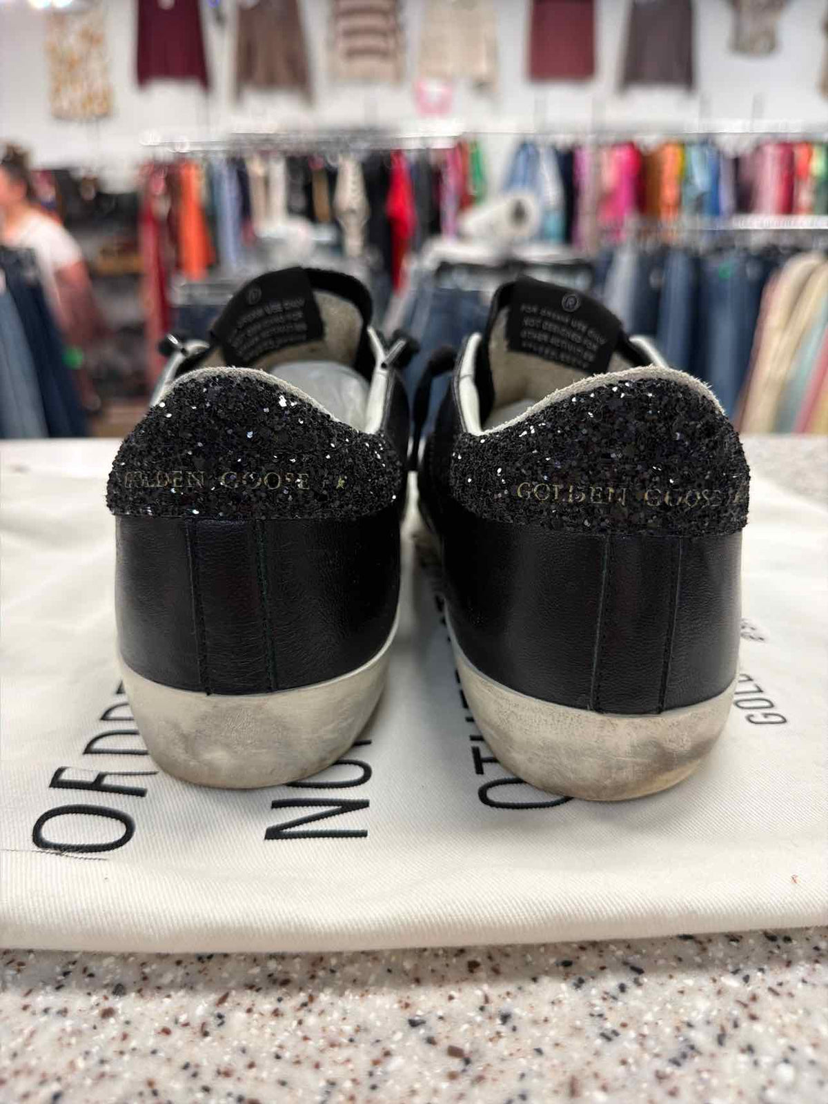 Golden Goose Size 37 Black Super-Star Nappa Leather Sneakers Glitter Shoes