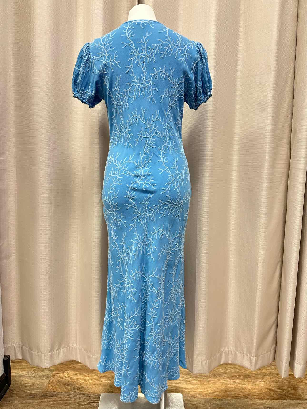 Ghost London Coral Embroidered Puffy Short Sleeve Maxi Medium Aqua Dress
