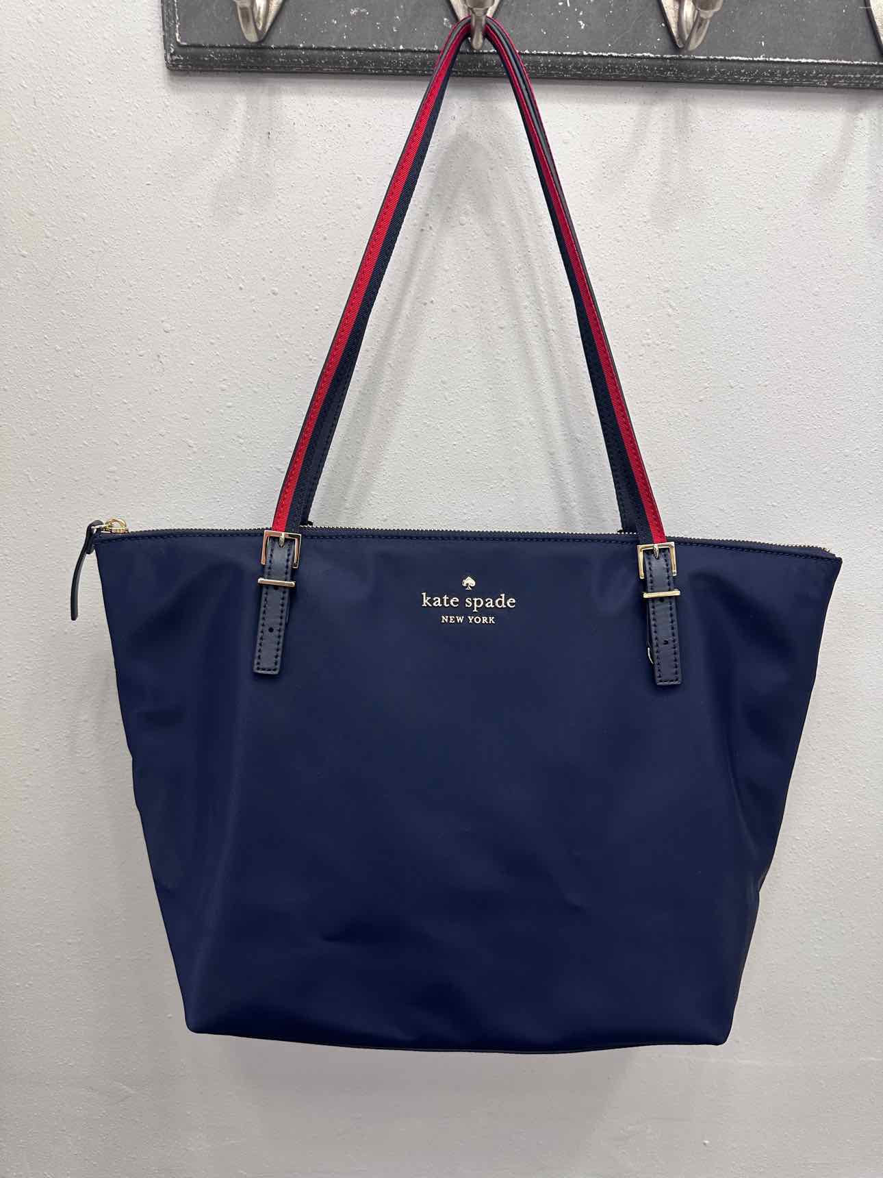 Kate Spade Watson Lane Varsity Stripe Maya Nylon Tote Navy Handbags