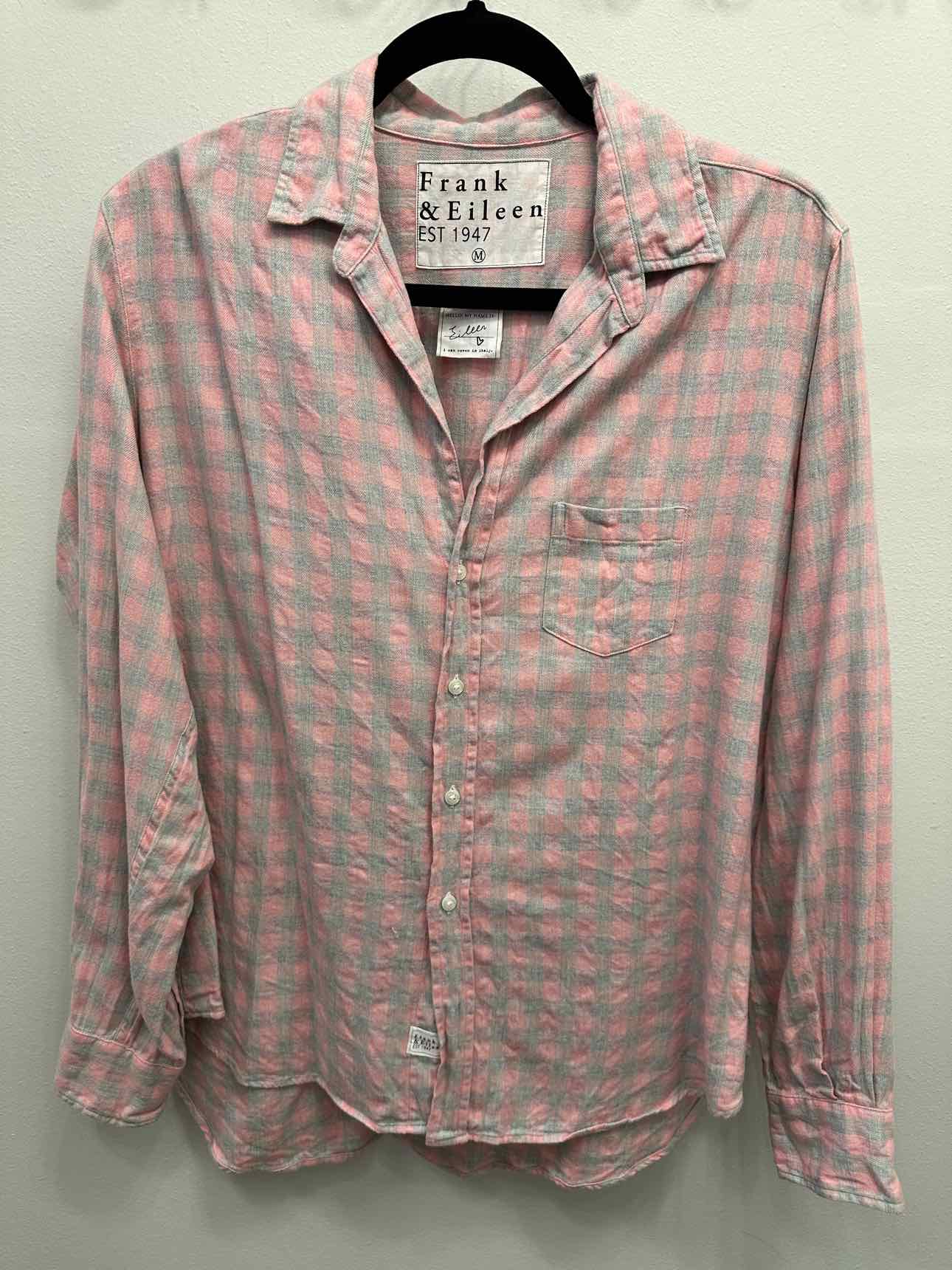 Frank & Eileen Italian Flannel Button Down Long Sleeve Size Medium Pink/Grey Top
