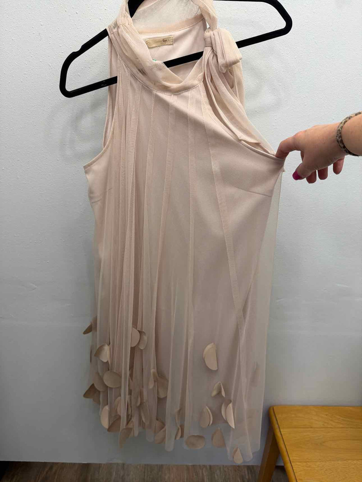 Ryu Size S/M Tulle Overlay Sleevelss Dot Beige Dress