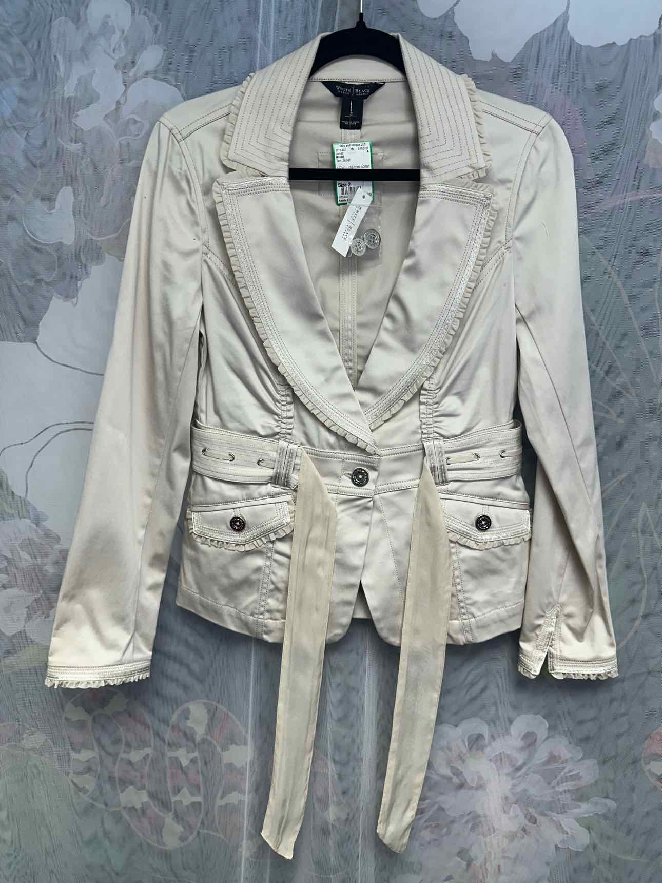 WHBM NEW NWT Ruffle Trim Lightweight Belted Blazer Size 2 Tan Jacket