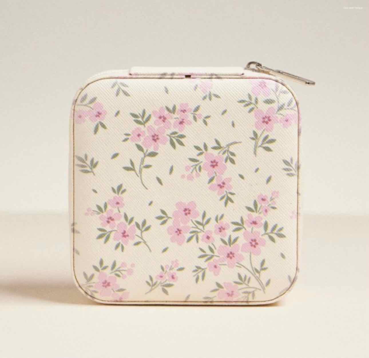 Floral Print Vegan Leather Travel Jewelry Box