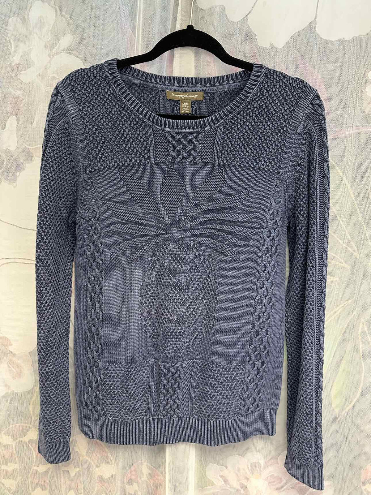 Tommy Bahama Sea Glass Cable Knit Pineapple Size Medium Dusty Blue Top