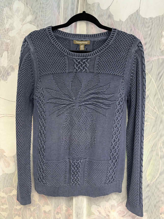 Tommy Bahama Sea Glass Cable Knit Pineapple Size Medium Dusty Blue Top