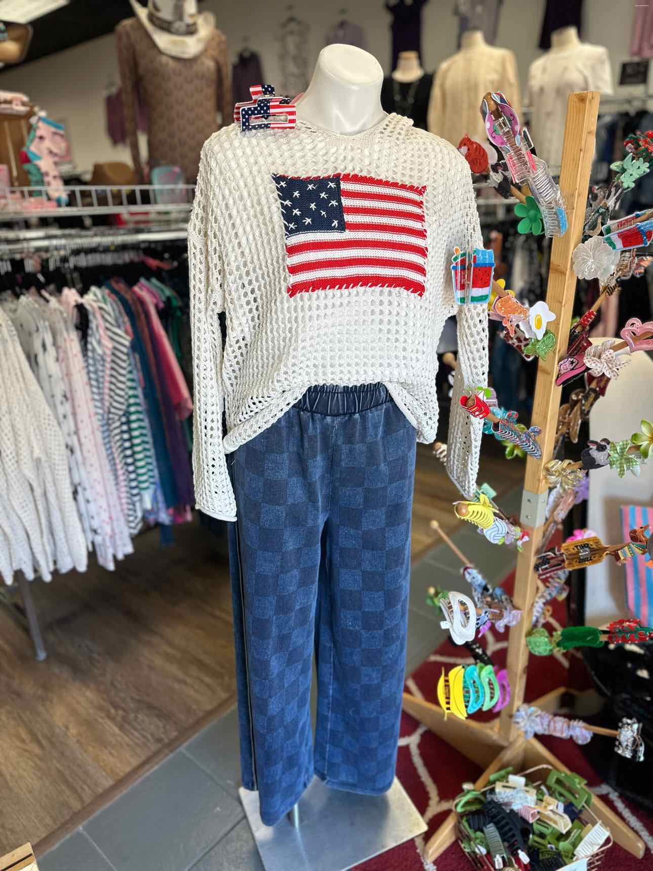 Freedom Flag Patch Crochet Pullover Patriotic 4th of July Flag Hoodie