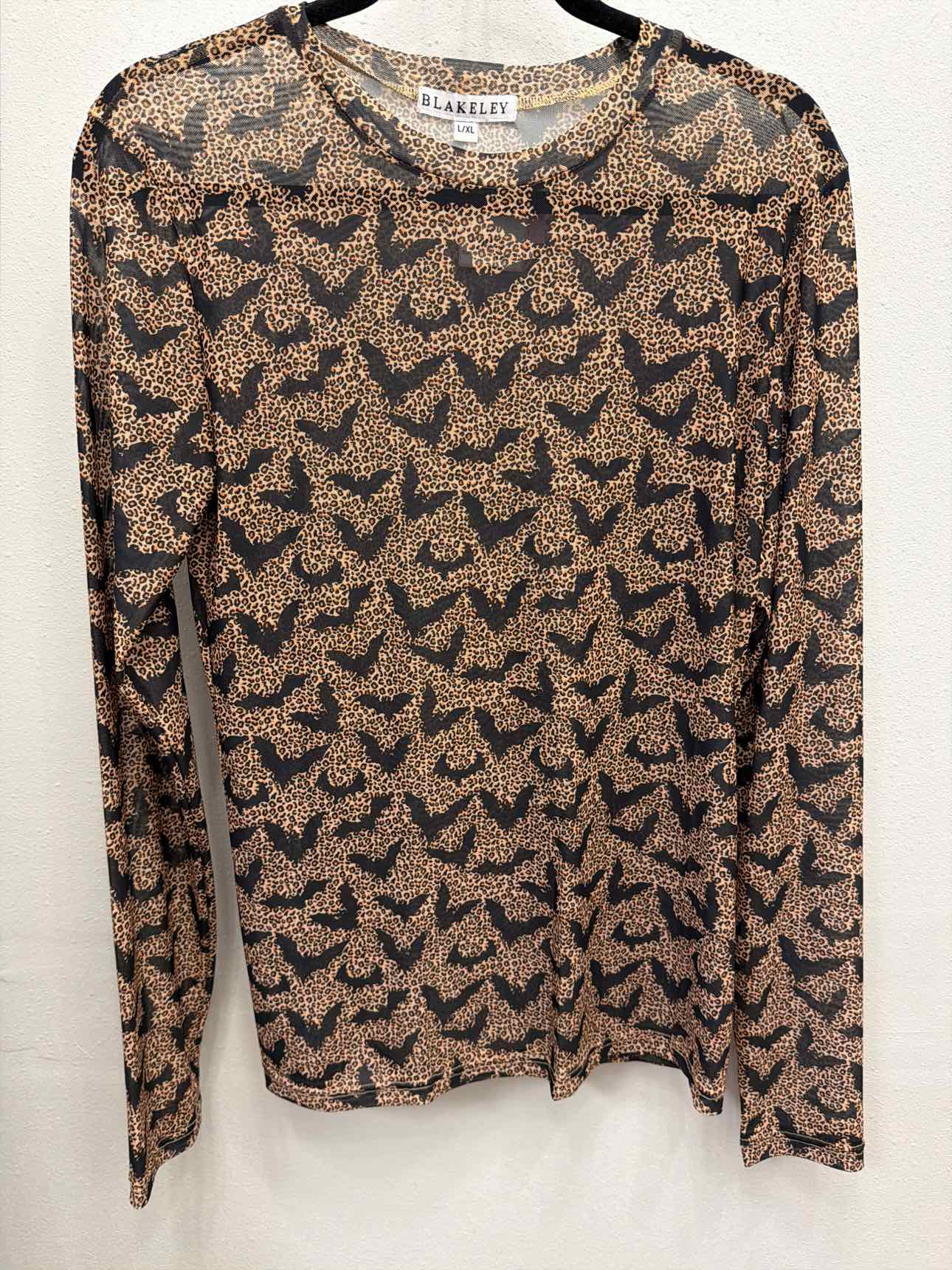 Bats on Cheetah Mesh Long Sleeve Top by Blakeley Size L/XL