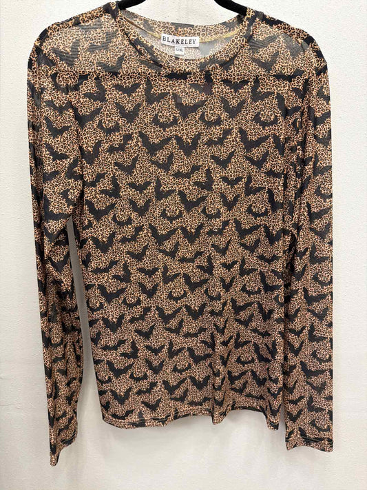 Bats on Cheetah Mesh Long Sleeve Top by Blakeley Size L/XL