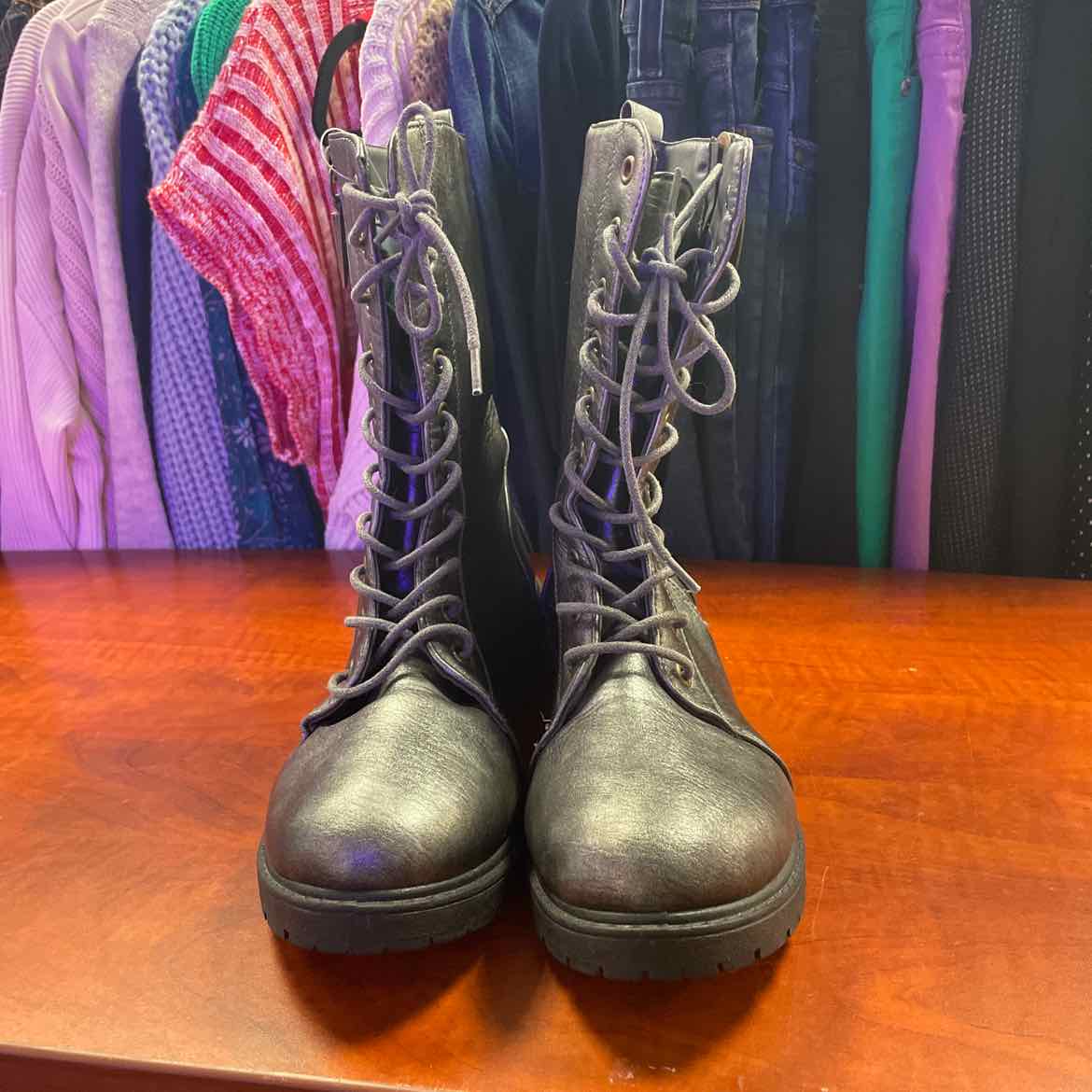 Seven7 Mr. Zipper Combat Zip Boots Metallic Black Size 11