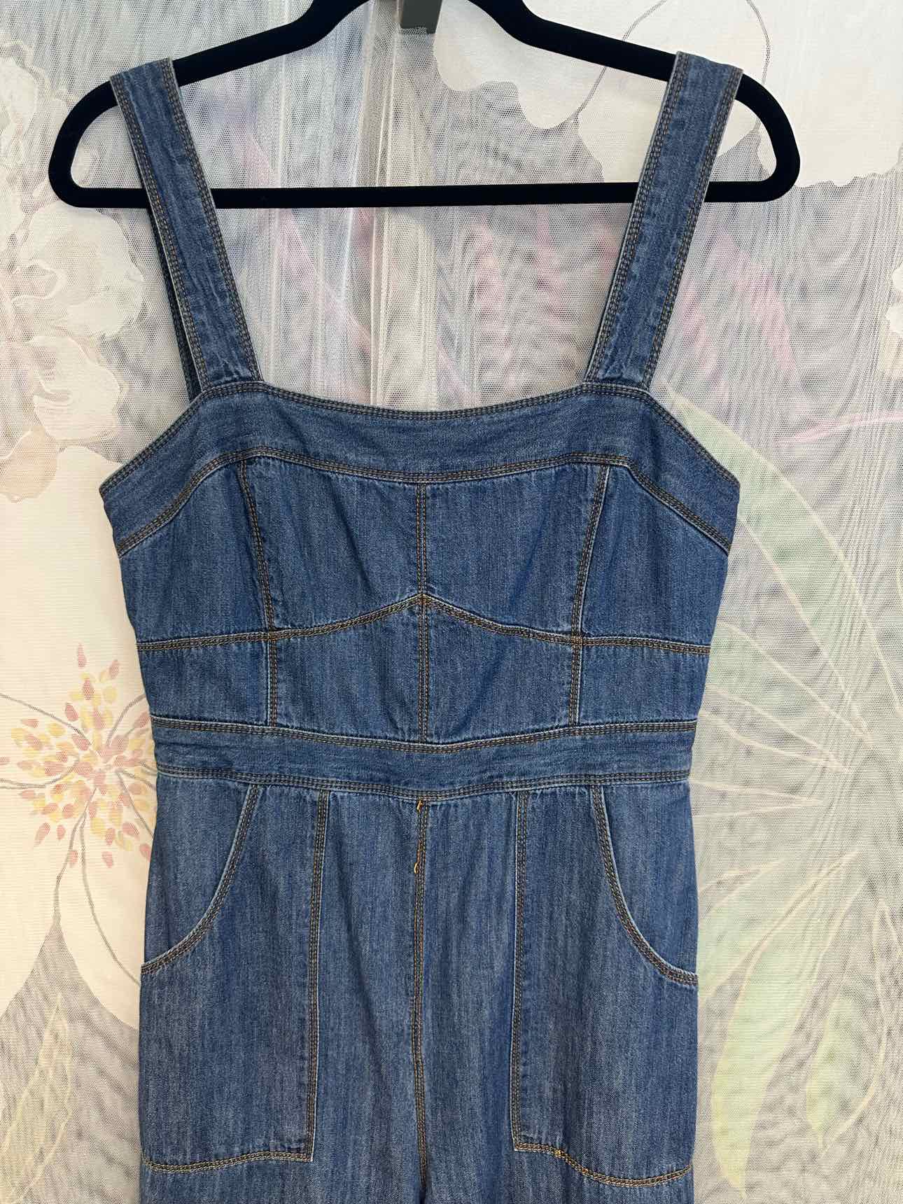 Anthropologie Lightweight Denim Strappy Wide Leg Size 2 Denim Jumpsuit