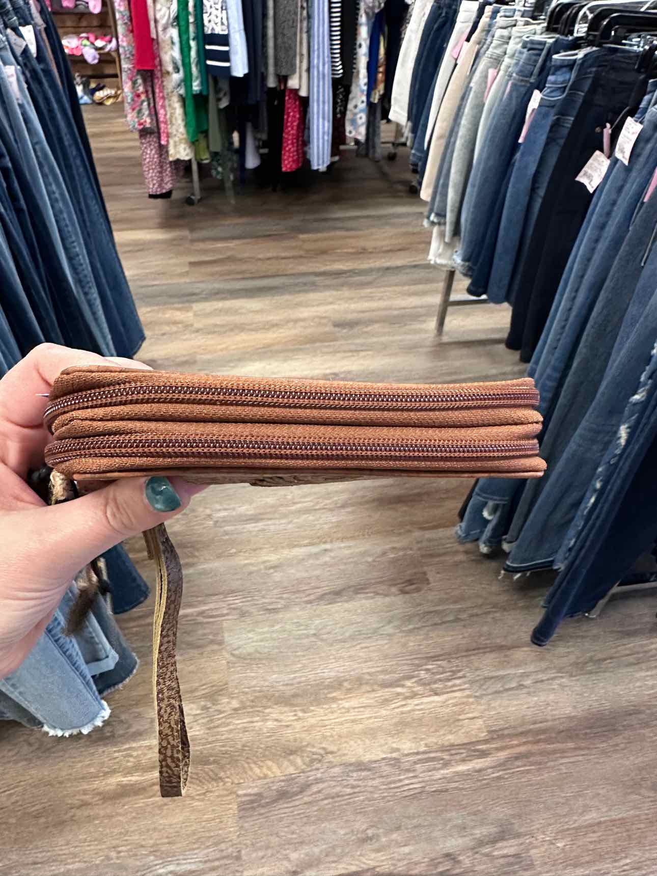 Myra Size RFID Double Zipper Brown Wristlet Wallet