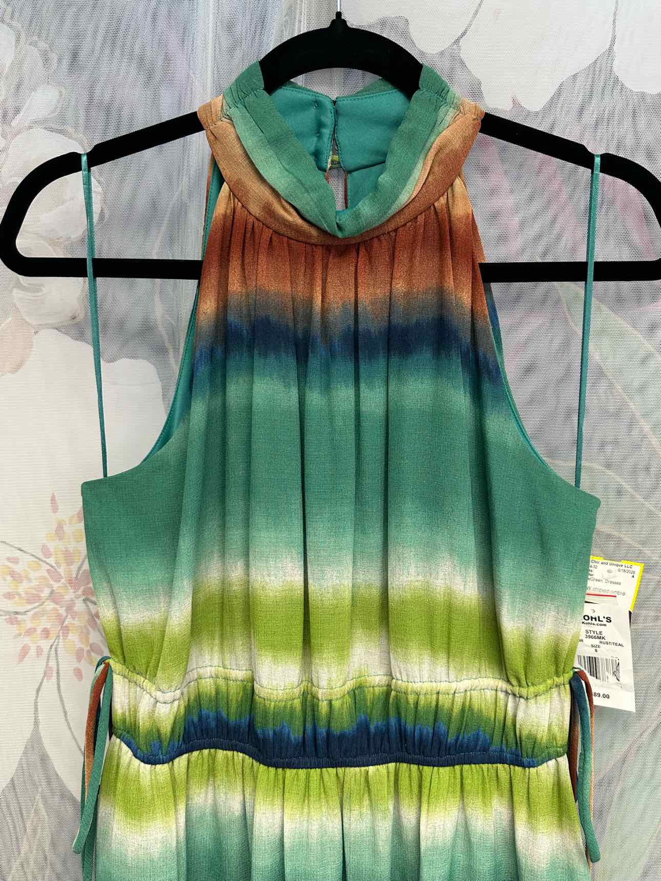 Taylor NEW NWT Striped Ombre Halter Maxi Size 8 Blue/Green Dress