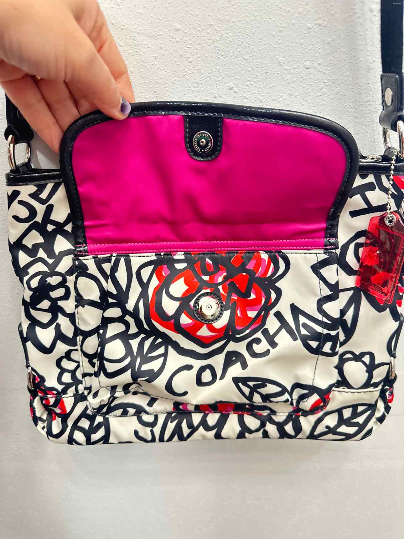 Coach Poppy Graffiti Kyra Messenger Black White Pink Handbag