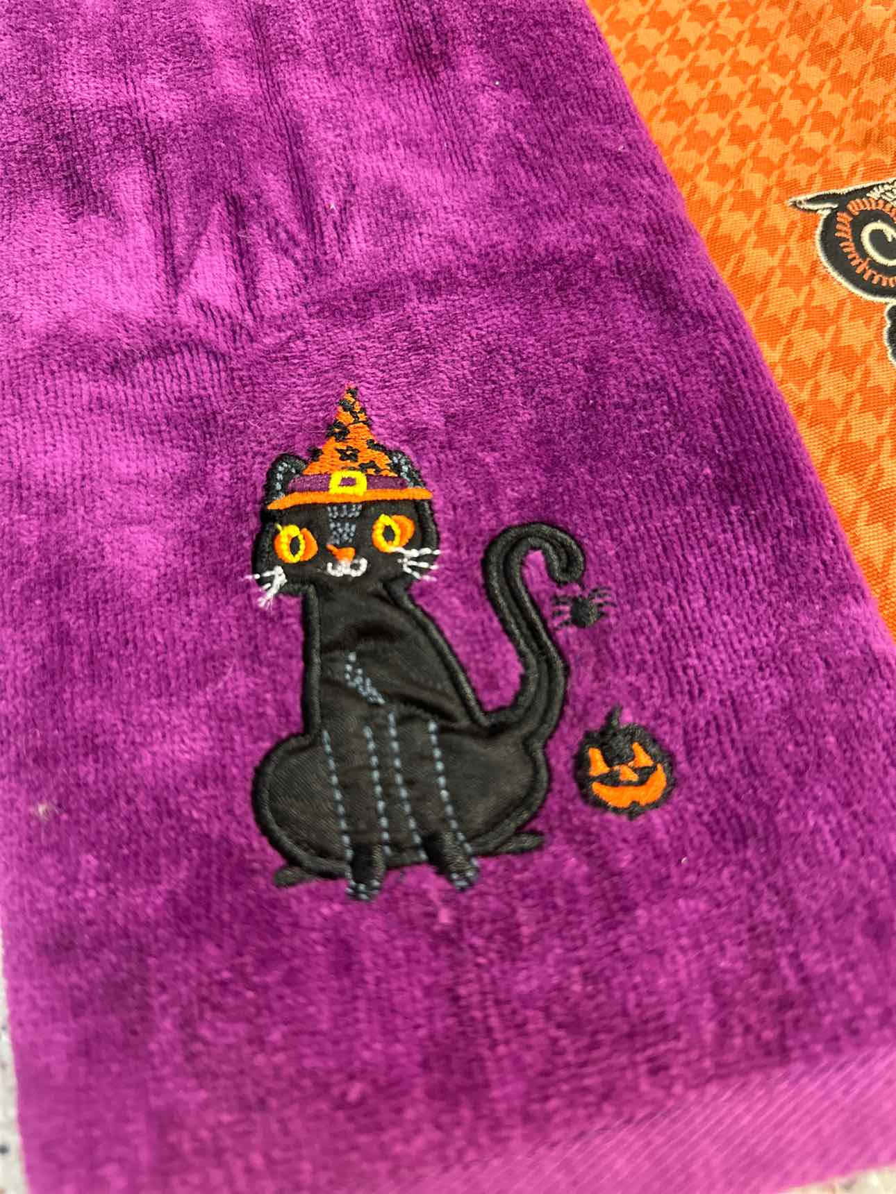 Two Halloween Kitchen Towels (black cat and owl) Home Decor
