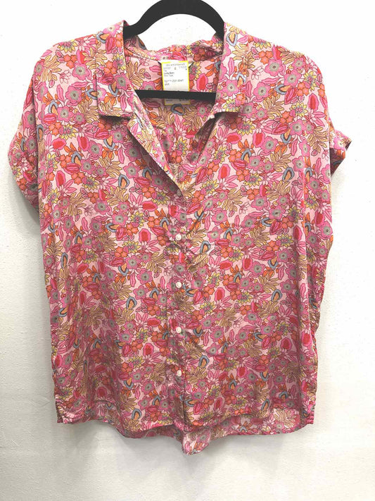 Lucky Brand Size Medium Pink Floral Button Down Blouse Top