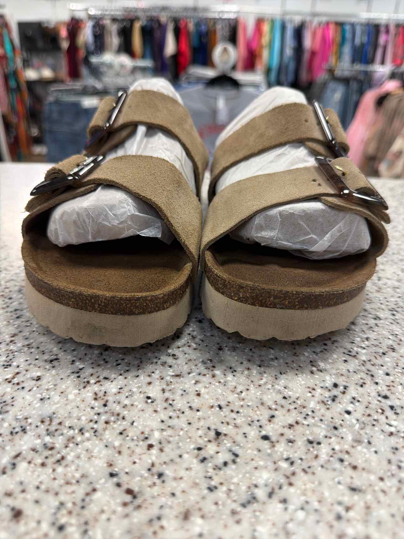 Bio Green Size 40 Suede Double Buckle Slide Cork Sandals Beige